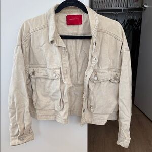 Beige Cropped Denim Jacket